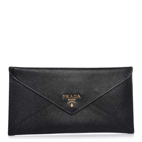 Prada Spazzolato Metal Envelope Compact Wallet Black